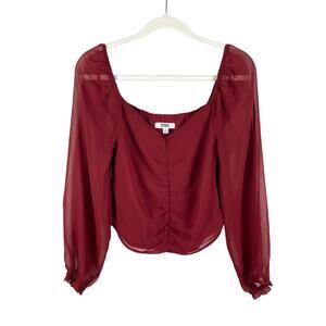 BB Dakota Steve Madden Red Semi Sheer Long Sleeve Top Don’t Ruche Me Size S